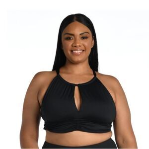 La Blanca Island Goddess High Neck Midkini Top - Black, Size 14, NWT